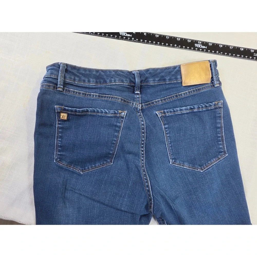 Anne Klein Bermuda Denim Shorts Dark Wash Raw Hem Stretch Size 10